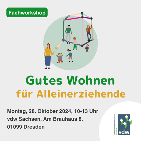 Fachworkshop: Gutes Wohnen für Alleinerziehende, am 28.10. von 10-13 Uhr, vwd Sachsen