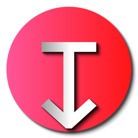 Devolve's icon: a magenta-red gradient filled circle with a grey-white arrow pointing downwards.