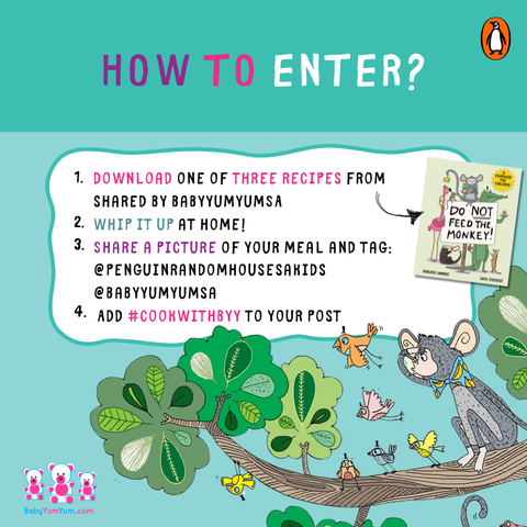 🍌🥤 WIN a DO NOT FEED THE MONKEY! cookbook with 49 fun recipes! Get creative with your child in the kitchen & prepare the Early Bird Smoothie! 1️⃣ Choose a recipe 2️⃣ Cook together 👩🍳 3️⃣ Snap a pic 📸 4️⃣ Share & tag us! #CookWithBYY Enter by 7 Nov 👉 Download here https://zurl.co/ZMGq #BabyYumYum #BYY #WinBig #FamilyCooking