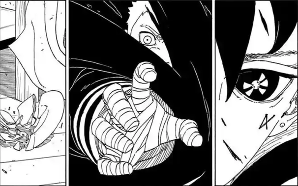 Kawaki sending Naruto to the shadow realm from the manga series Boruto: Naruto Next Generations Chapter 77.