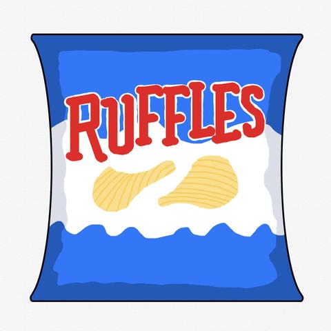 A simple sketch depicting a bag of plain/original Ruffles-brand potato chips.