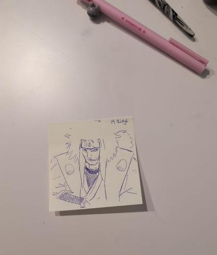 Inktober Day 19: Ridge
Jiraiya - Naruto

ballpoint sketch on a yellow sticky note