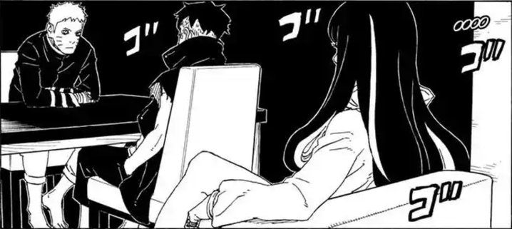 Eida rewatching Kawaki’s conversation with Naruto from the manga series Boruto: Naruto Next Generations Chapter 78.
