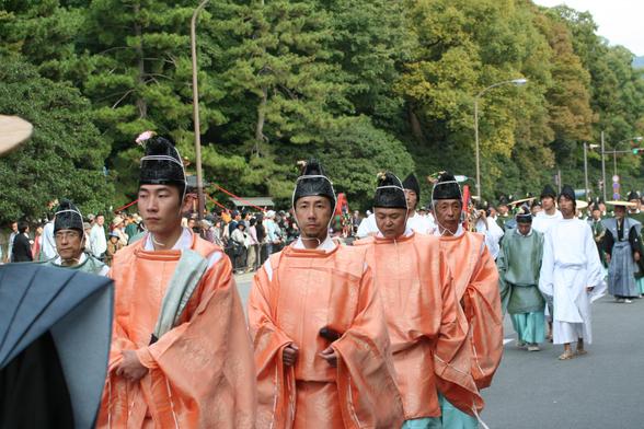 Participants of the Jidai Matsuri dressing in costume for the parade.