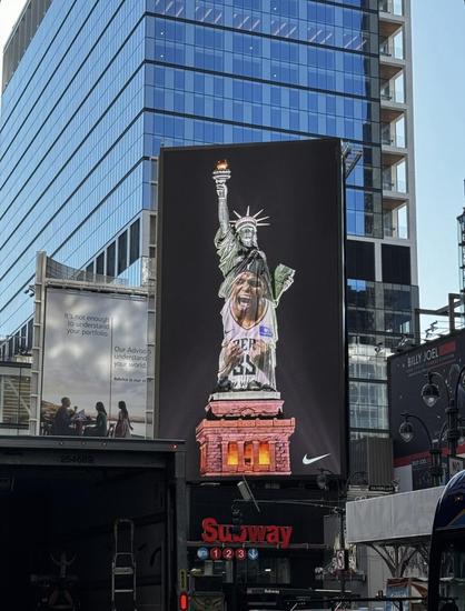Another Nike billboard ad in NYC, this one of the Statue of Liberty with Finals MVP Jonquel Jones’ image superimposed on the body of Lady Liberty.