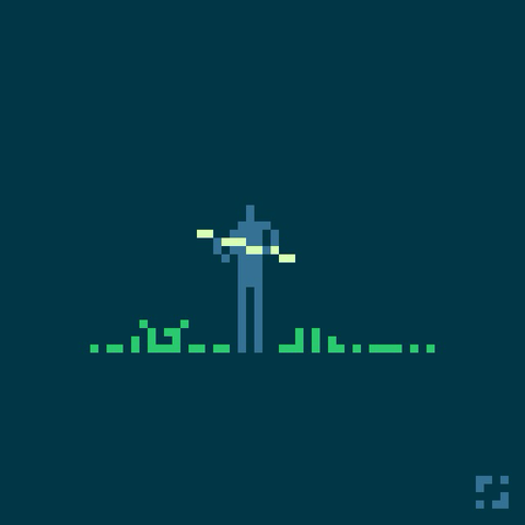 Pixel art: Hunter figure with a spear