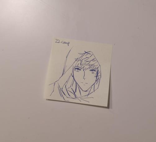 Inktober Day 22: Camp
001 / Jin / Ijin Yu - Teenage Mercenary

ballpoint sketch on a yellow sticky note