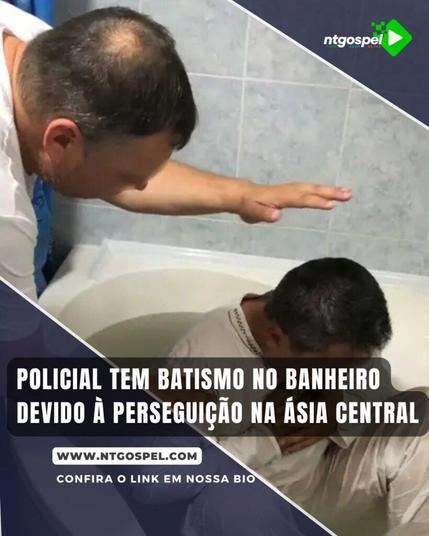 Um policial da Ásia Central, identificado como Roeslan*, tem batismo em banheiro de uma casa, temendo a perseguição por sua fé. Foto: Portas Abertas