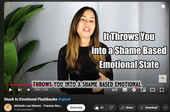 https://www.youtube.com/watch?v=BhMCxr7KU2I
Stuck In Emotional Flashbacks #cptsd

625 views  26 Jul 2024
If my videos resonate with you and you want to dive deeper come join me LIVE weekly on zoom: https://www.micheleleenieves.com/scho...

Emotional Flashbacks are one of the hardest parts of emotional recovery after toxic relationships are over - they are a key component of complex PTSD which often results from narcissistic abuse, long-term emotional and/or psychological abuse in toxic relationships whether they are parent-child relationships or long-term significant other relationships.
For more assistance on healing from emotional trauma, please visit my website: www.micheleleenieves.com