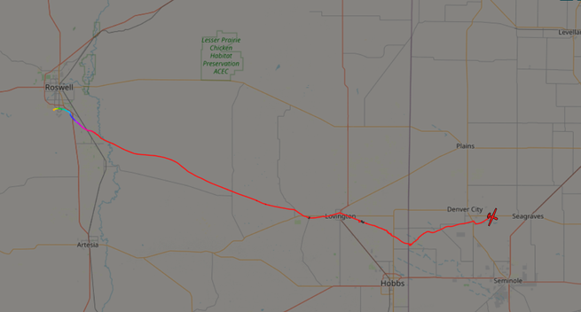 Partial flight path of the balloon