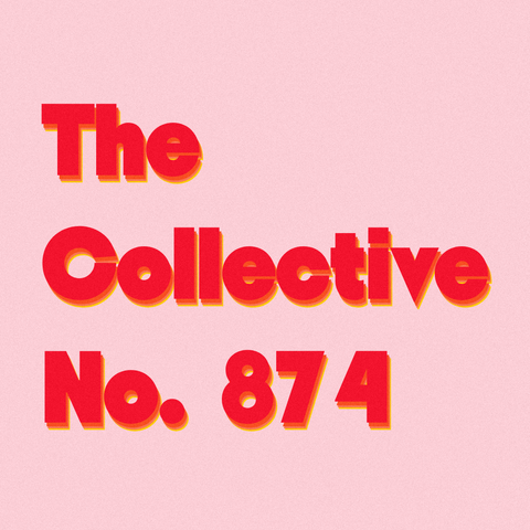 Red text The Collective No. 874 on pink background