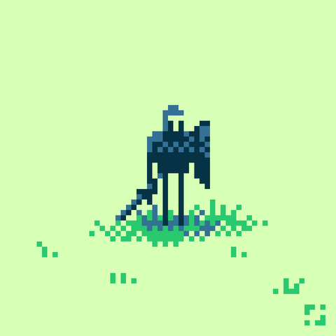 Pixelart: a knight standing in the field.