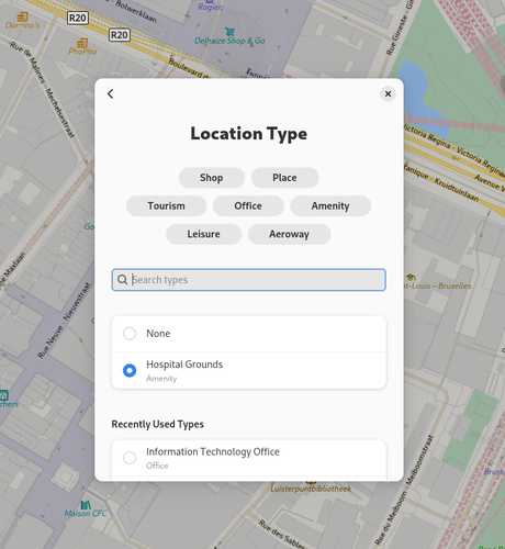 New GNOME Maps POI dialog window