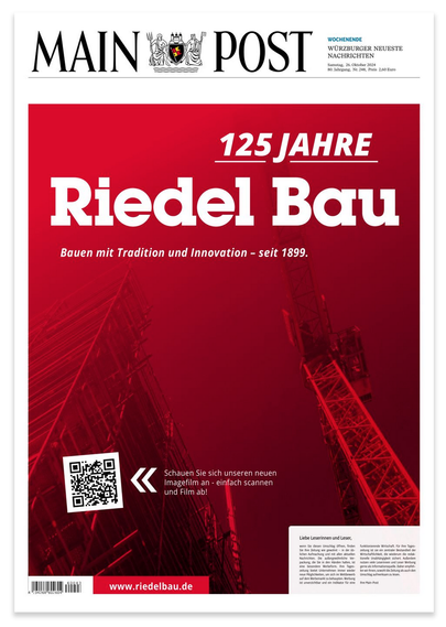 Die Titelseite der Mainpost mit einer ganzseitigen Werbeanzeige der Firma "Riedel Bau"