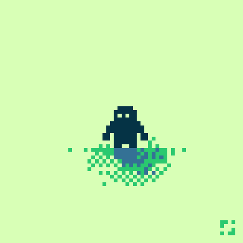 Pixelart: 4 color rendering of a little guy in the grass.
