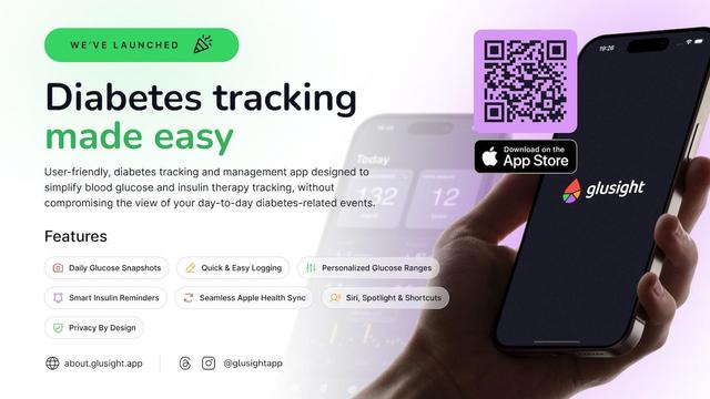 Banner for Glu Sight, an iOS diabetes journaling app, being launched today! It allows users to log glucose and insulin, gain insights and provides reminders and notifications. It also seamlessly integrate with Apple Health.