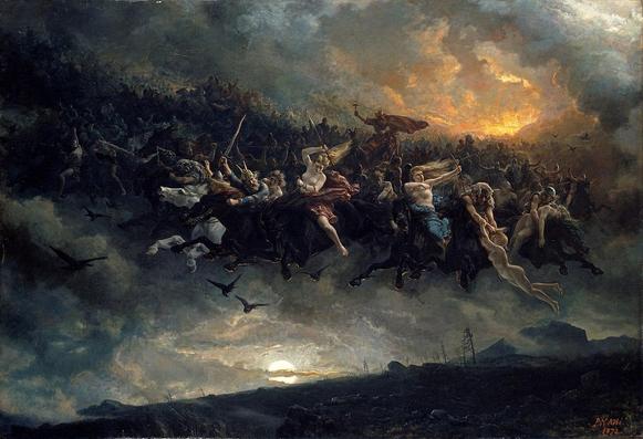 Odin's Wild Hunt is masterfully depicted in Peter Nicolai Arbo's 1872 oil painting, “The Wild Hunt of Odin.”
