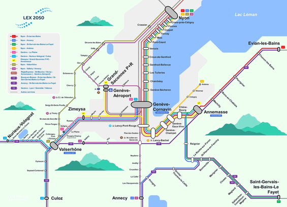 Carte schématique du Léman Express 2050