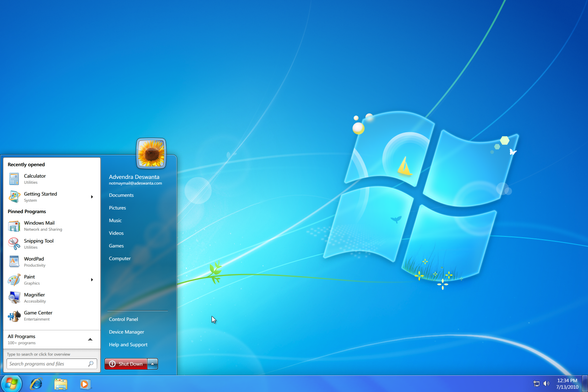 PUoW's Windows 10 desktop with Taskbar and opened Start panel.