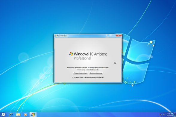 PUoW's Windows 10 desktop with About Windows dialog opened.