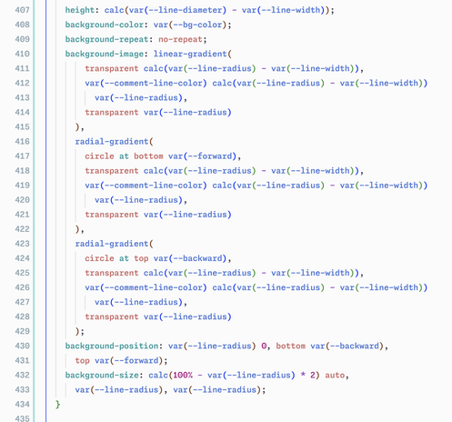 Code snippet of a CSS style for drawing a double-curved line with background gradients.
