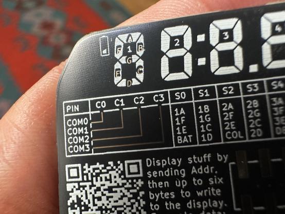 Close-up of an illustration on the back, showing the layout of a 7-segment digit. 