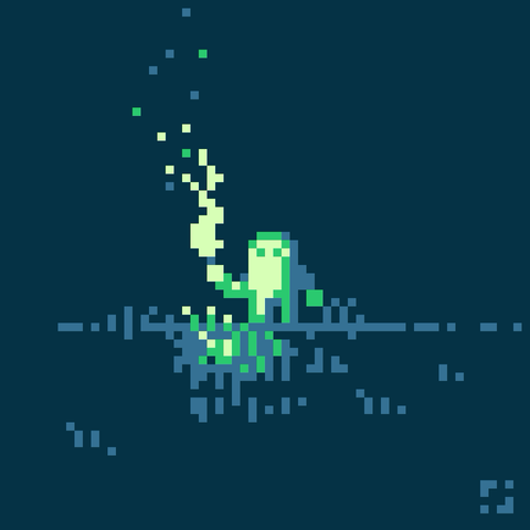 Pixelart: A small figure with a torch in the middle of nowhere