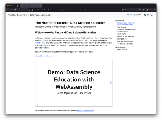 Screenshot of the next generation of data science education website talk.