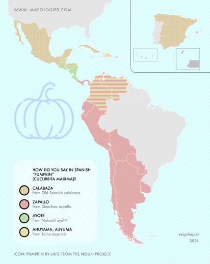 etymology map of pumpkin in spanish