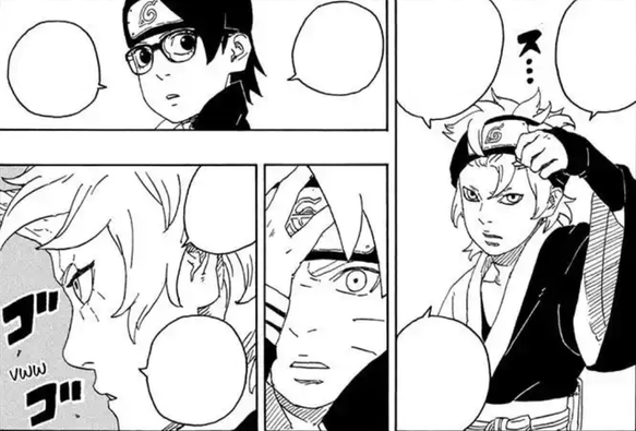 Mutsuki telling Sarada that Boruto is dangerous from the manga series Boruto: Naruto Next Generations Chapter 79.