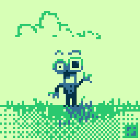 Pixelart: weird dude waving. Pretend you don’t see him.