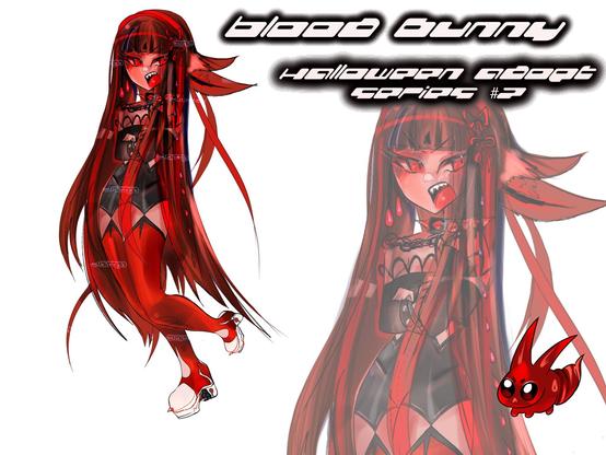 Red bunnygirl punk blood themed adoptable, with a matching red Bunny mascot.