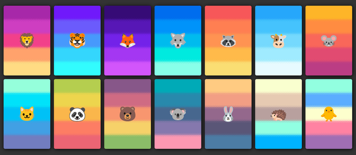 Cards with regularly dithered striped gradients.