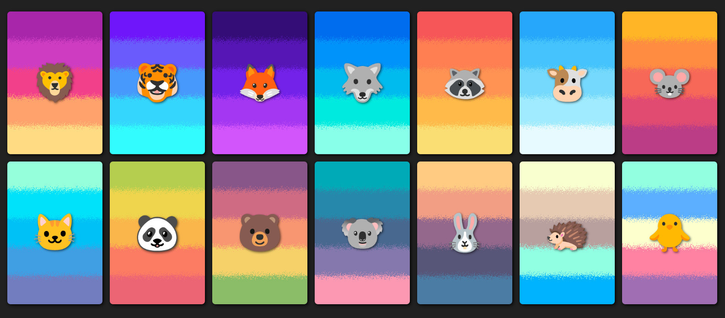Cards with randomly dithered striped gradients.