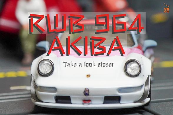 A close-up shot of Porsche RWB 964 Akiba by RWB Official in 1:64 scale on AREA 164