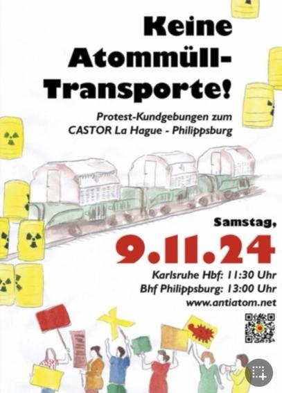 Plakat gegen den CASTOR Transport von La Hague nach Philippsburg und zur Demo am 9.11.24