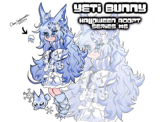 Blue hair bunny girl adoptable art with matching blue bunny mascot