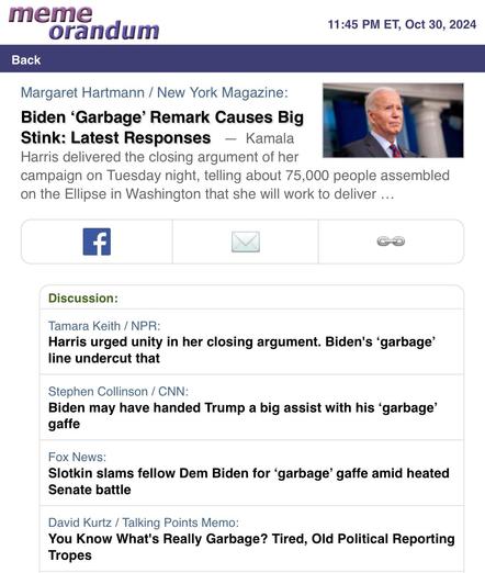 Memeorandum headlines about Biden gaffe