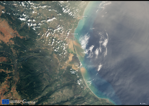 Oct.30 dated Sentinel-3 satellite imaginery after floods in Spain
Source Copernicus 