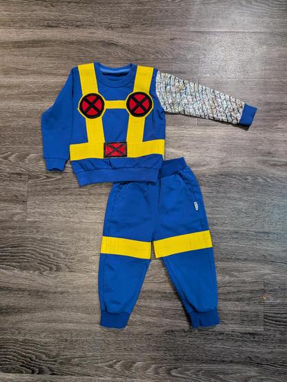 A costume for Cable from X-Men laid on the ground.
