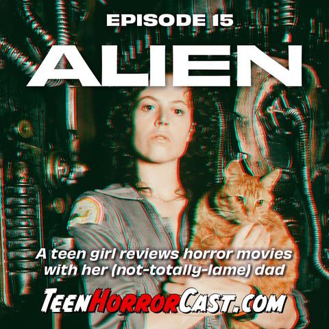 Sigourney Weaver as character Ellen Ripley in a flight suit holding Jones the cat in front of grimy tubes and conduits on an apparent space ship.