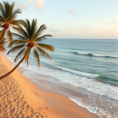 sea beach tropic palm sand waves ocean