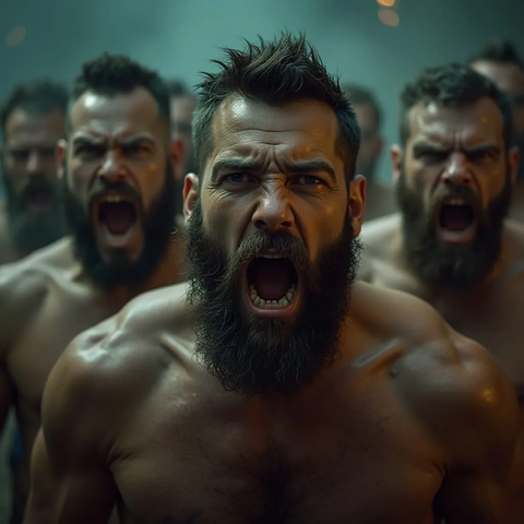 athletic bearded men angry