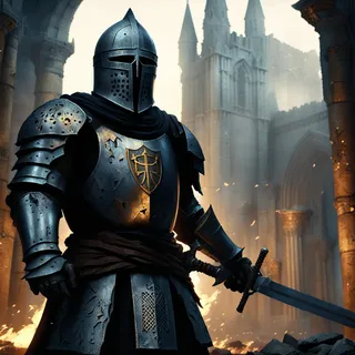 Crusader knight holding a sword, angry