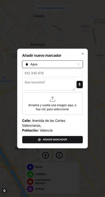 Añadir nuevo marcador

Ejemplo: agua 
Número de teléfono
Zona para arrastras imagen
Dirección
Población 
Añadir marcador