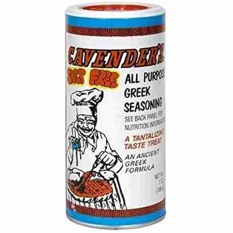An image of a popular store bought, all purpose Greek seasoning (this one's, salt free) ~ "CAVENDER'S" brand.