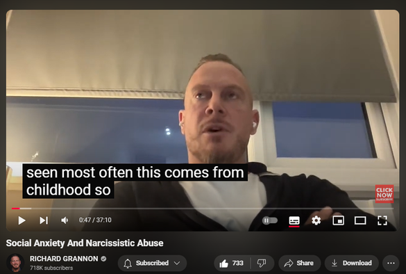 https://www.youtube.com/watch?v=MJtWduhEFew
Social Anxiety And Narcissistic Abuse

10,664 views  Streamed live on 31 Oct 2024
Social Anxiety And Narcissistic Abuse