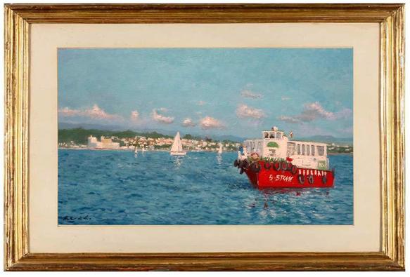 Cuadro al oleo de la bahía de Santander del pintor Rubén de Luis