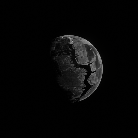 black and white 3D planet build from satellite view of south Ukraine