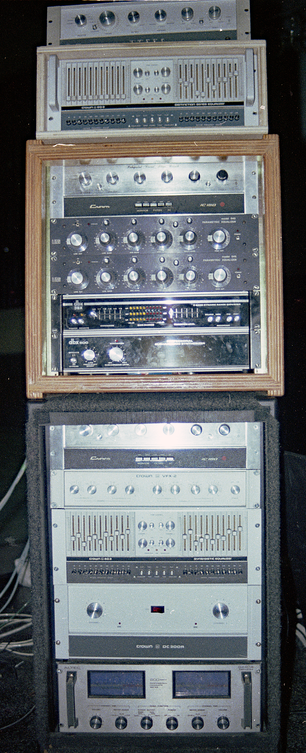PA Equipment rack with amps, preamps, equalizers and a DBX 3BX Expander